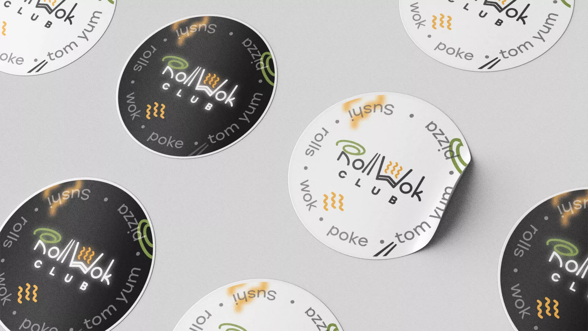 Разработка наклеек для суши-бара «Roll Wok Club» в Сосновом Боре