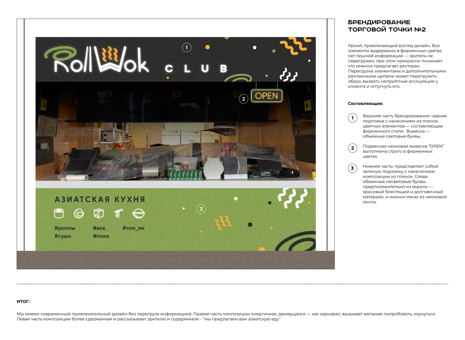 Брендирование торговых точек суши-бара «Roll Wok Club» в Сосновом Боре
